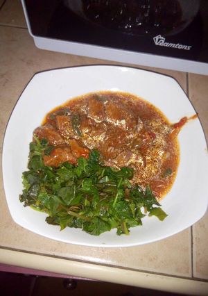 A picture of Boiled mchicha and beef stew...