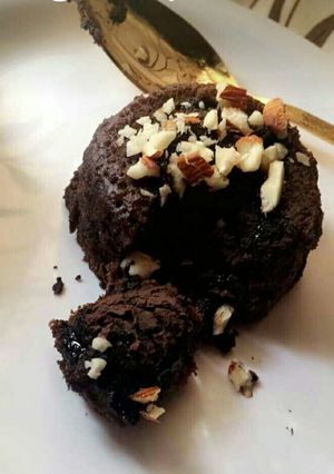 A picture of Dark chocolate walnut almond cake.