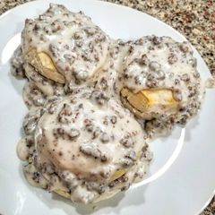 A picture of Biscuits and Sausage Gravy.