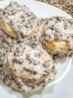 A picture of Biscuits and Sausage Gravy.