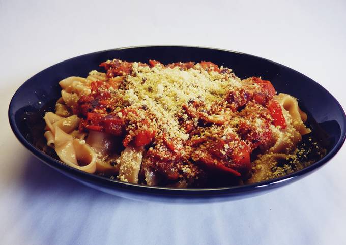 How to Make Super Quick Homemade Pasta with tomato sauce and vegan parmesan