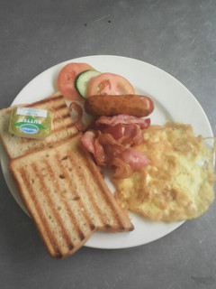 A picture of B. E. S. T (bacon,egg fried,sausage,toast bread).