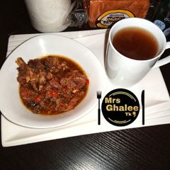 Ram meat pp soup with black tea A picture of Ram meat pp soup with black tea.