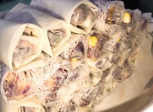 Hình của món Chả giò chả cá khoai lang tím.