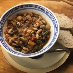 A picture of Italian Tomato Stew with Kale and Cannelini beans.