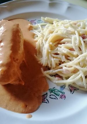 A picture of Chicken Rolls in Chipotle Cream Sauce.
