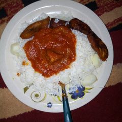 Shinkafa dankli da stew & plantain A picture of Shinkafa dankli da stew & plantain.