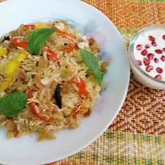 A picture of Shahi Veg Biryani in microwave.