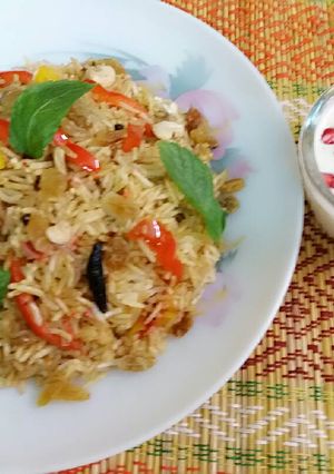 A picture of Shahi Veg Biryani in microwave.