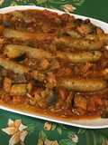 Chipolatas au curry d'aubergine et tomates