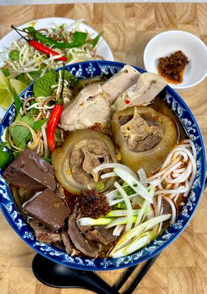 A picture of Hue Spicy Beef Noodle Soup | Bún Bò Huế.