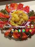 New Green and Red Pepper Salad from My Garden, Potatoes, and Red Onion