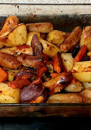 A picture of My Spiced Seasonal Roast Sausage and Veg🥰.