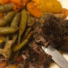 A picture of Italian style Marinated Lamb, (with mixed veg and Sweet Potatoes).