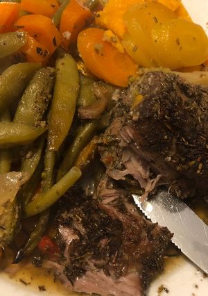 A picture of Italian style Marinated Lamb, (with mixed veg and Sweet Potatoes).
