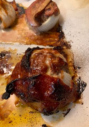 A picture of Bacon-wrapped meatloaf bombs!.