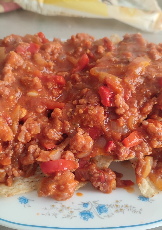 Una foto de Nachos con carne picada express
