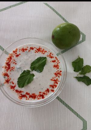 A picture of Raw mango & grapes raita.