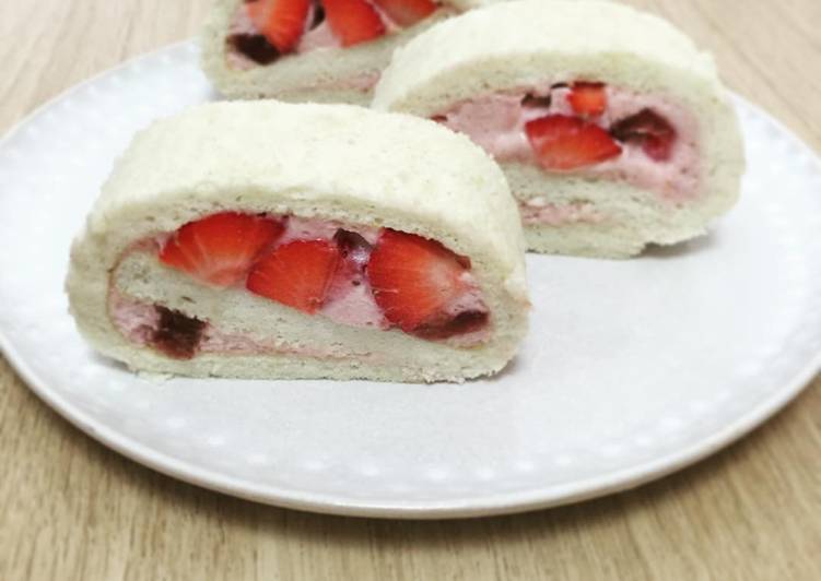 Strawberry mousse white roll cake