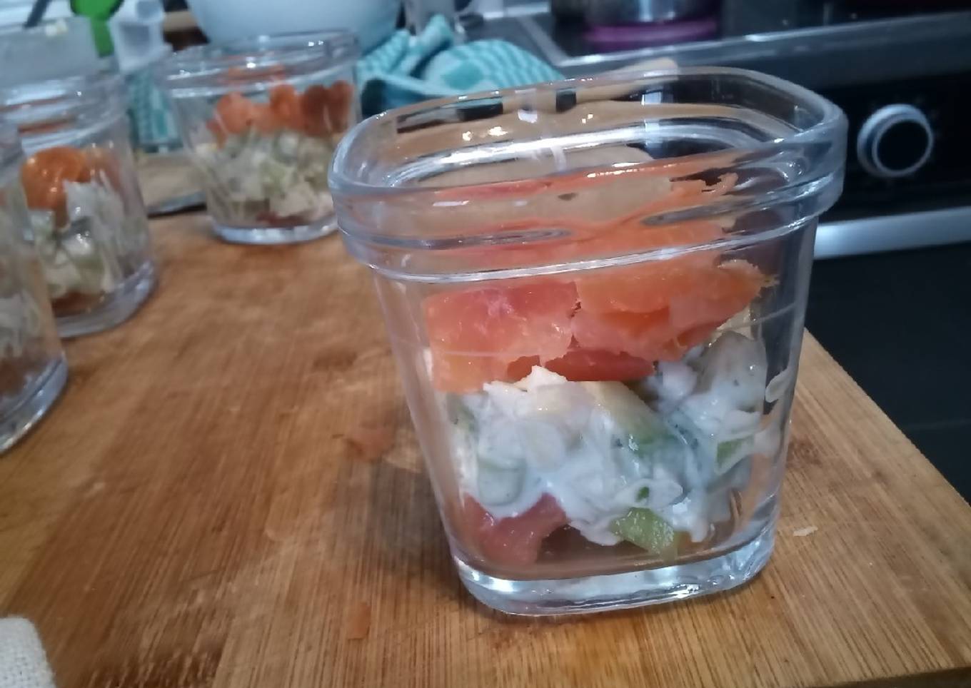 Verrine concombre pomme saumon