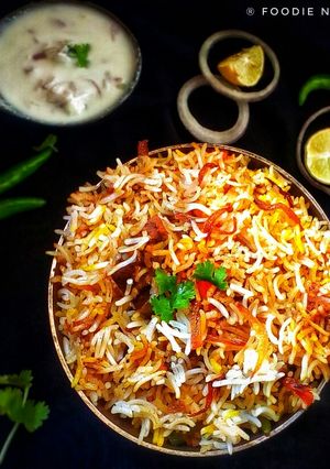 A picture of Layered Mutton biryani.