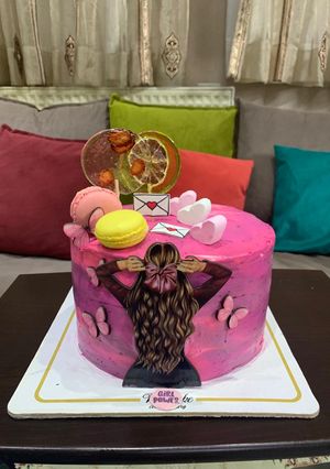 عکسی از دستور کیک روز دختر با تکنیک ابر و بادی🍰
