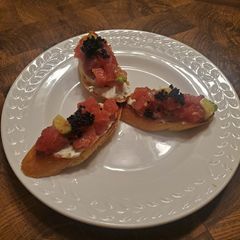 A picture of Brad's baguette with tuna & avocado tartare.