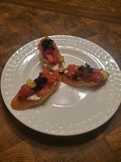 A picture of Brad's baguette with tuna & avocado tartare.