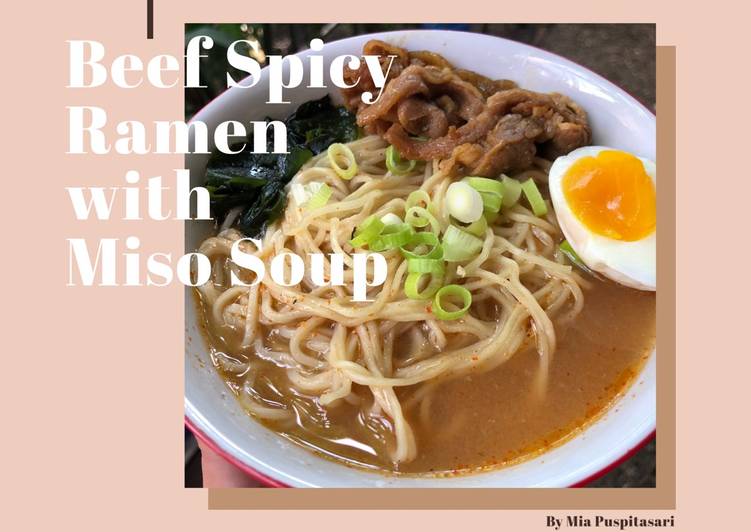 Langkah Mudah untuk Membuat Beef Spicy Ramen with Miso Soup, Menggugah Selera