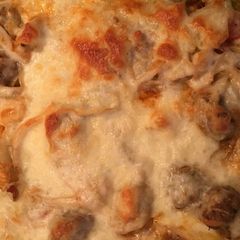 A picture of Cheesy Cabbage Sausage One Skillet Dinner.