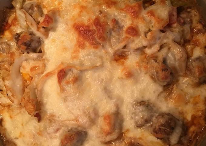 Cheesy Cabbage Sausage One Skillet Dinner