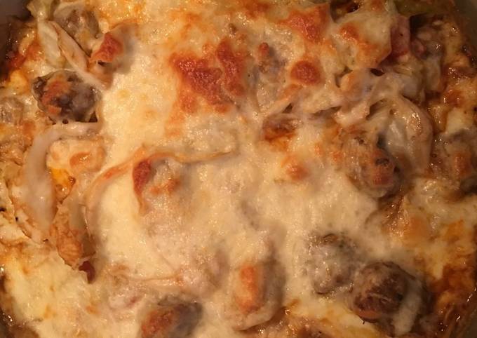 Easiest Way to Prepare Award-winning Cheesy Cabbage Sausage One Skillet Dinner