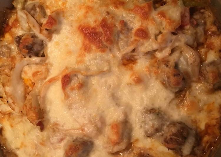 Recipe of Ultimate Cheesy Cabbage Sausage One Skillet Dinner