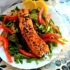 A picture of Salmon in honey glaze.