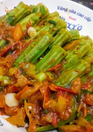 Hình của món Đậu bắp xào sốt cà chua Eat clean (21k) (150 calories).