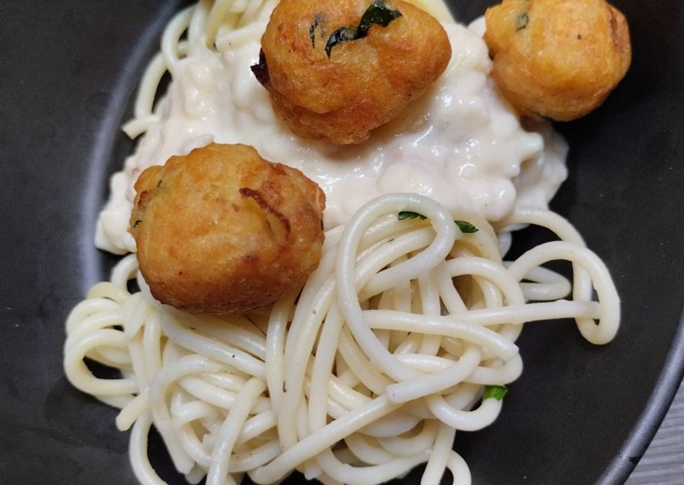 Spaghetti Carbonara Topping Perkedel Cheddar
