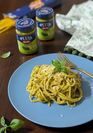 Zdjęcie przepisu Spaghetti z kurczakiem i pesto.