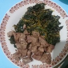 A picture of Fried mutton served with greens.