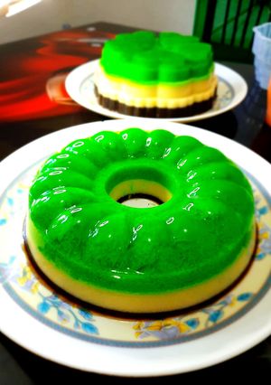 Foto resep Puding 3 lapis (pandan lumut, mentega, coklat)