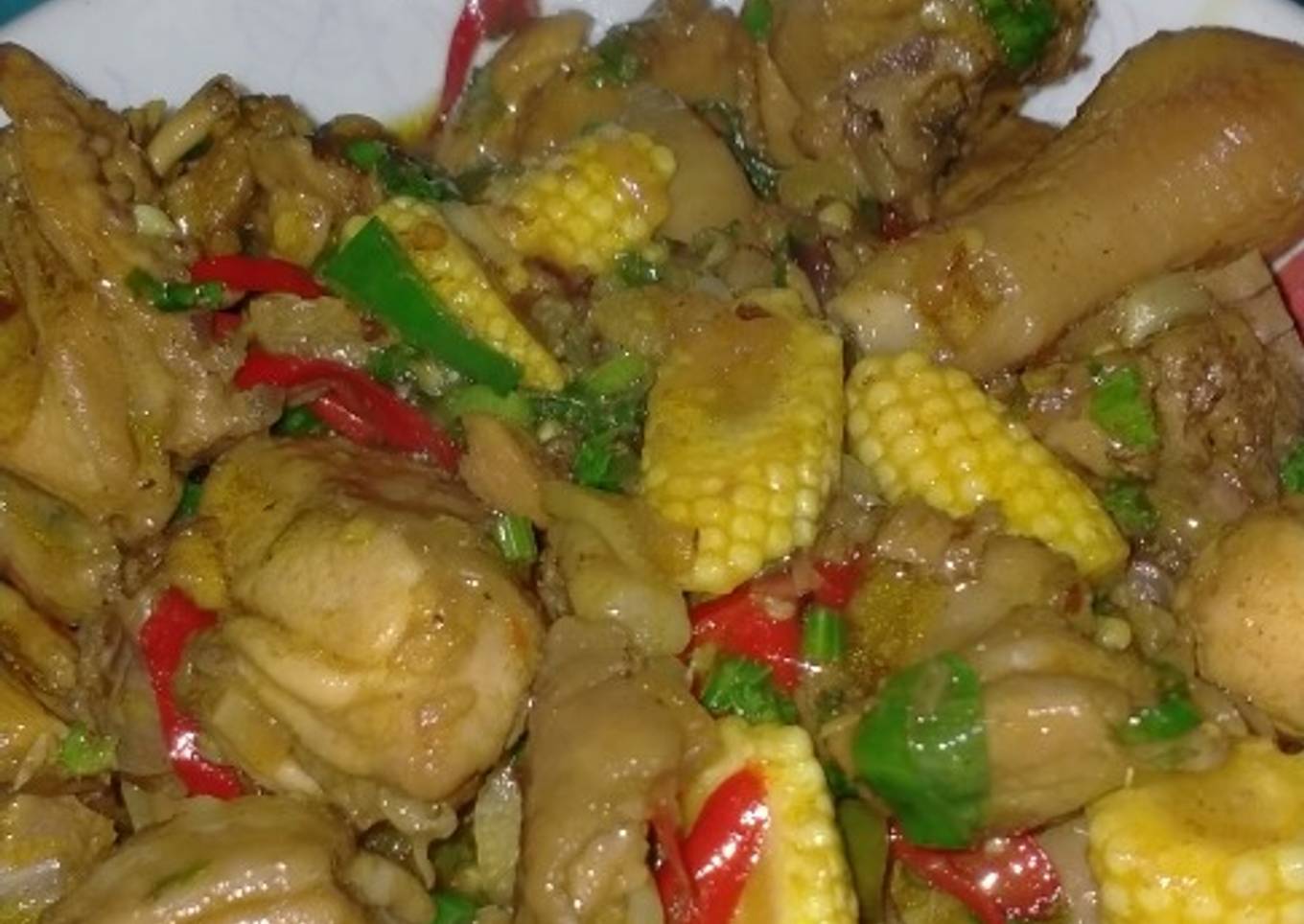 Tumis balung ayam janda usam (jagung muda saus tiram)