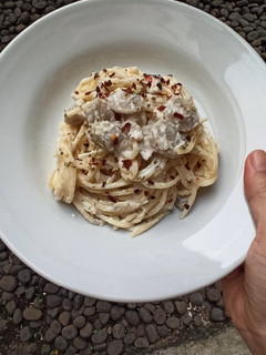 Foto resep Chicken & Meatballs Spaghetti Carbonara