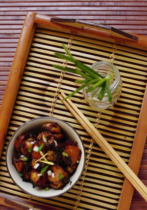 A picture of Baby potato manchurian - without corn flour.