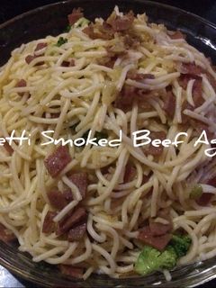 Foto resep Spaghetti Smoked Beef Aglio Olio
