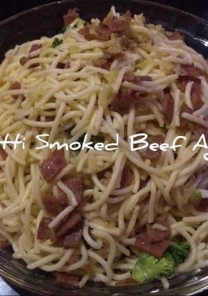 Foto resep Spaghetti Smoked Beef Aglio Olio