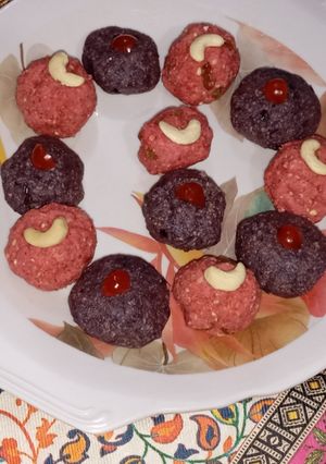 A picture of Grapes & Rose Khoa Ladoo – Easy Prasad.
