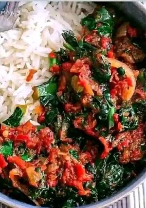 A picture of EFO RIRO (Vegetable soup).