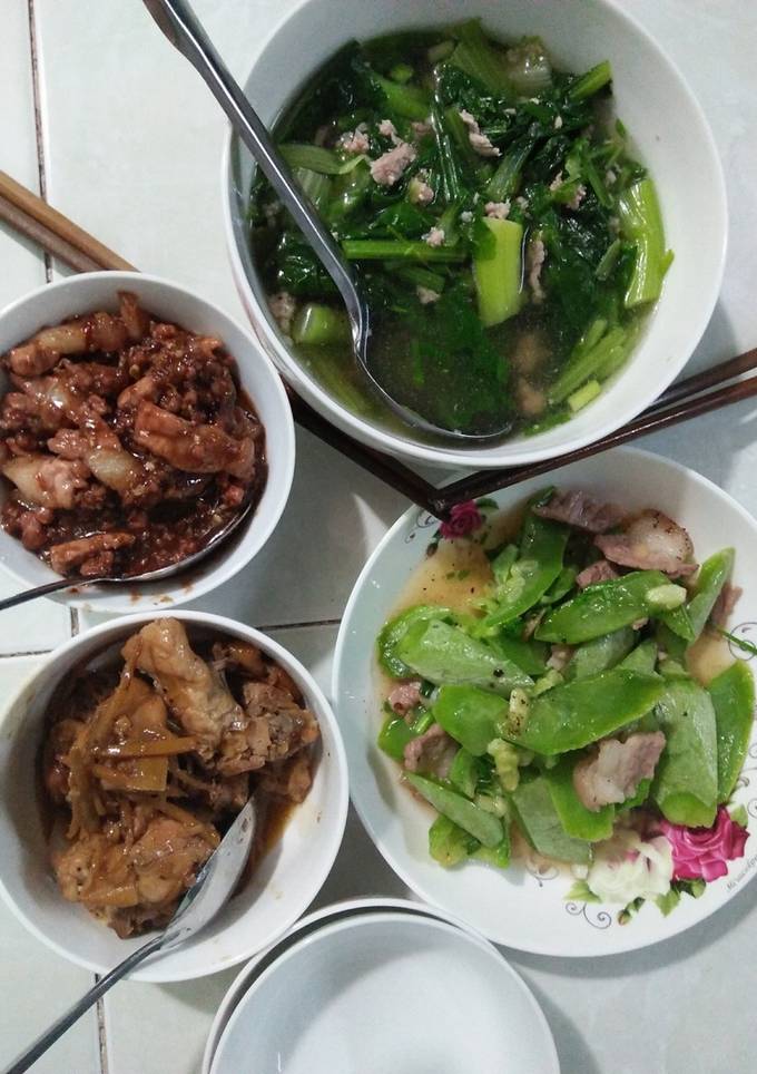 Cách Làm Món Ba rọi xào mắm ruốt-khổ qua tây xào ba rọi-canh cải ngọt ...