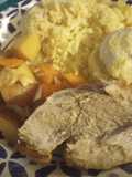 Fruit Glazed Boston Butt Pork Roast with Vegetables and Rice