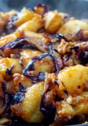 A picture of Potato Gnocchi with Sausage and Red Radicchio.
