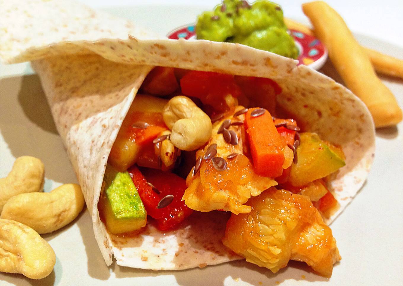 Fajitas de Pollo y verduras con miel